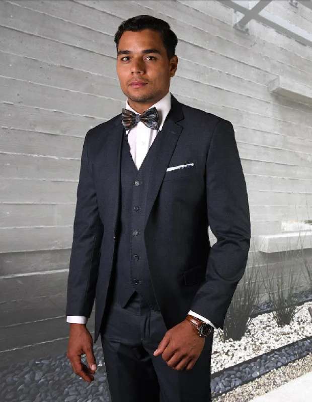 Fashion Bottoms Mens 2 Button Modern Fit Vested Pick Stich Suit in Heather Charcoal