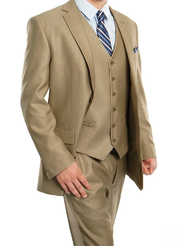 Easygoing Wardrobe Stone Khaki 3 Piece Modern Fit Suit 2 Button V-Neck Vest