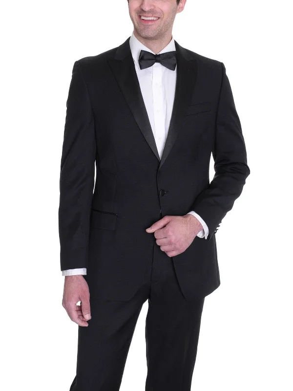 Classic Styles Manzini Mens Black 100% Wool Classic Fit Tuxedo Suit With Satin Peak Lapels Classic Styles Manzini Mens Black 100% Wool Classic Fit Tuxedo Suit With Satin Peak Lapels
