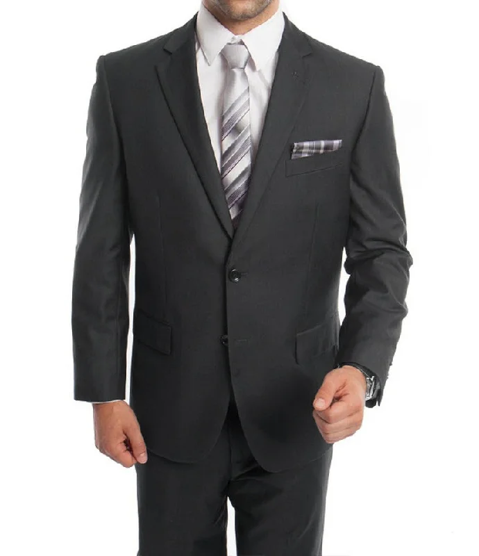 Trendy Apparel Bacchus Collection - Modern Fit Suit 2 Button 2 Piece in Dark Gray