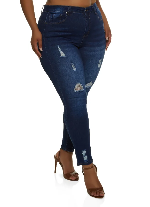 Active Styles Plus Size WAX High Rise Distressed Push Up Skinny Jeans