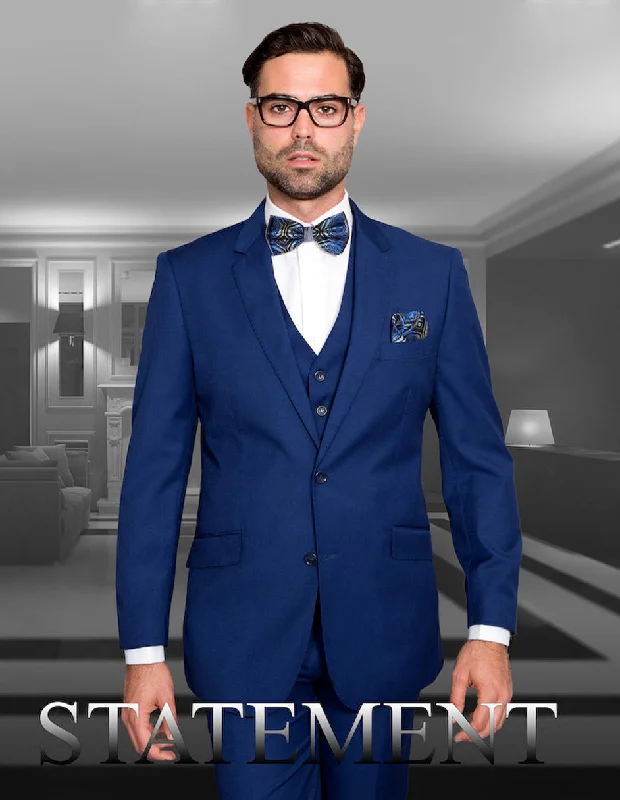 Warm Jackets Mens 2 Button Modern Fit Vested Wool Suit in Sapphire Blue