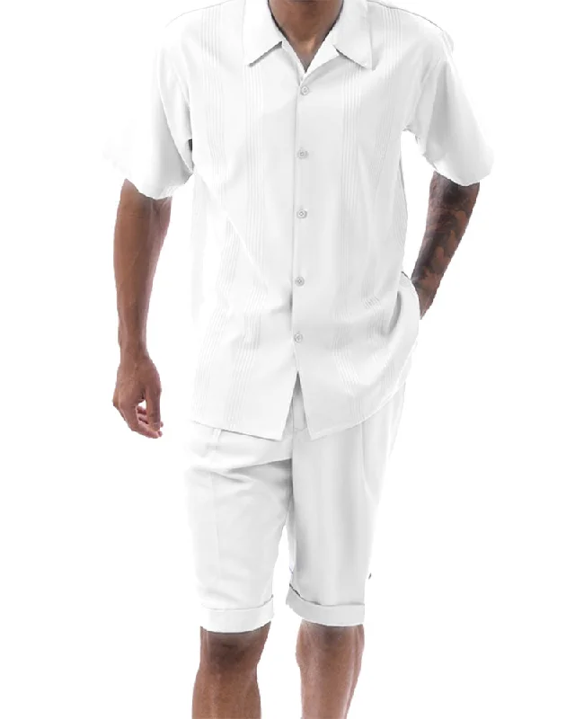 Fall Fashion (L) White Tone on Tone Vertical Stripes Walking Suit 2 Piece Short Sleeve Set with Shorts Fall Fashion (L) White Tone on Tone Vertical Stripes Walking Suit 2 Piece Short Sleeve Set with Shorts
