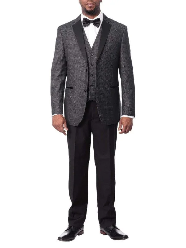 Smart Pants Caravelli Mens Black Pindot Slim Fit 3 Piece Tuxedo Suit With Satin Lapels Smart Pants Caravelli Mens Black Pindot Slim Fit 3 Piece Tuxedo Suit With Satin Lapels