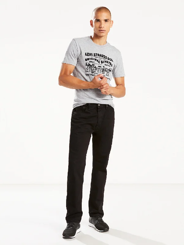 Chic Outfits Men's 501 Straight Fit Black Button Fly Jeans