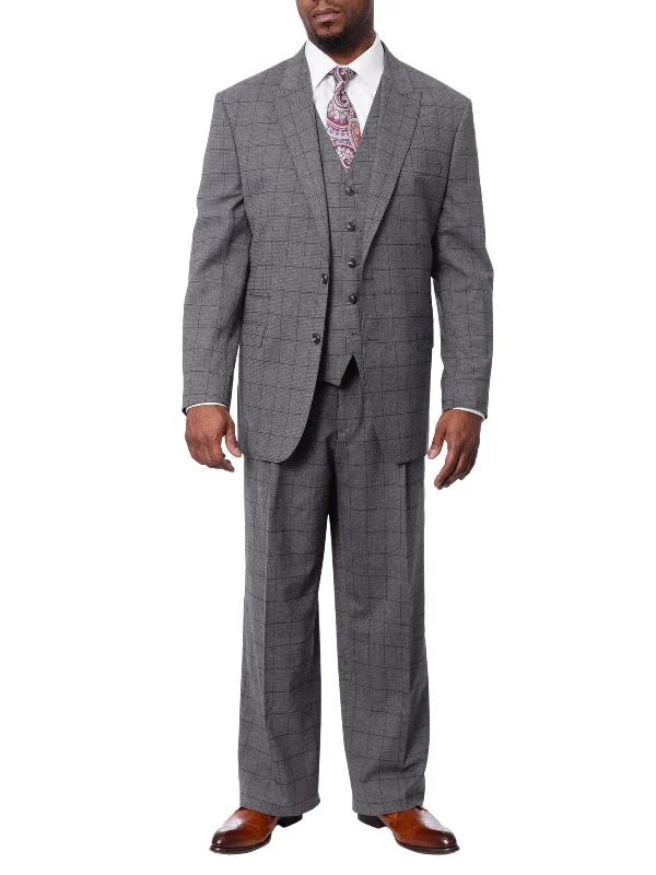 Denim Trends Extrema Mens Gray Check Wool Blend 3 Piece Vested Regular Fit Suit
