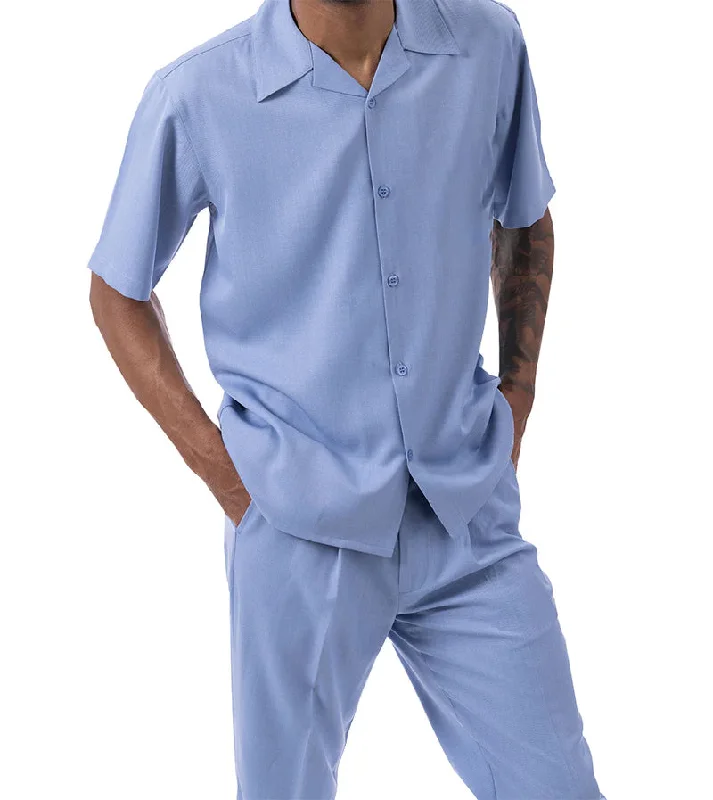 Trendy Tees Men's 2 Piece Walking Suit Summer Short Sleeves in Carolina Blue