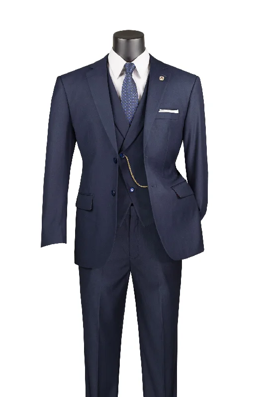 Minimal Apparel Navy Modern Fit 3 Piece Suit with Vest and Elastic Waist Band Pants
