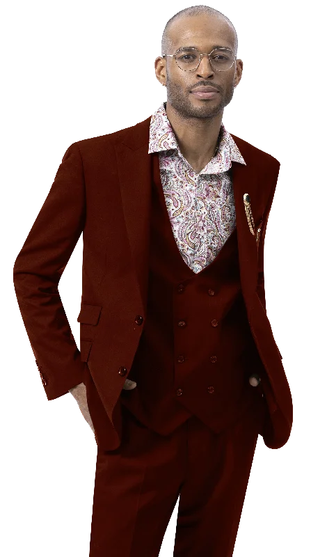 Versatile Wear Wine Three Piece Regular Fit Fashion Suit M2770