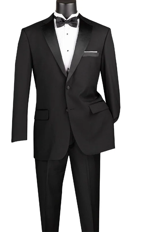 Summer Wear Regular Fit Satin Lapel 2 Piece Tuxedo in Black