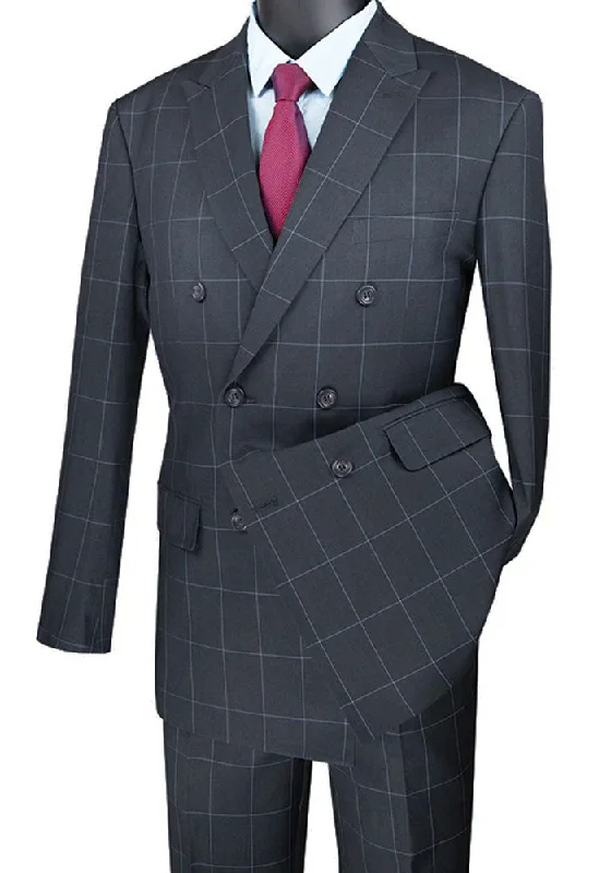 Active Styles Naples Collection - Gray Modern Fit Double Breasted Windowpane Peak Lapel 2 Piece Suit Active Styles Naples Collection - Gray Modern Fit Double Breasted Windowpane Peak Lapel 2 Piece Suit