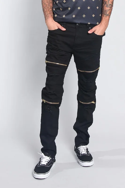Fashion Jeans Distressed Zipper Denim Jeans