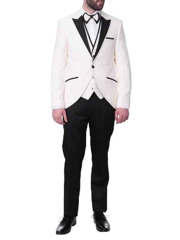 Urban Gear Cemden Mens Slim Fit Solid White 1-button 3 Piece Tuxedo Suit With Peak Lapels Urban Gear Cemden Mens Slim Fit Solid White 1-button 3 Piece Tuxedo Suit With Peak Lapels