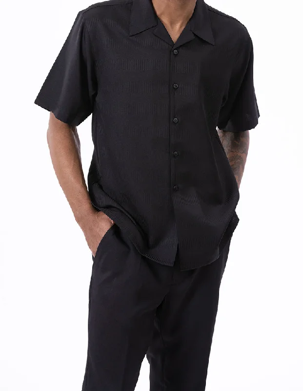Lightweight Tops Black Walking Suit Tone on Tone Vertical Stripes 2 Piece Short Sleeve Set Lightweight Tops Black Walking Suit Tone on Tone Vertical Stripes 2 Piece Short Sleeve Set