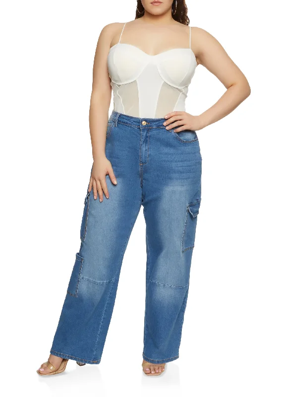 Chic Styles Plus Size WAX Wide Leg Cargo Jeans
