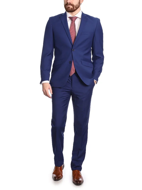 Soft Fabrics Mens Classic Fit Two Button 100% Wool Wrinkle Resistant Suit - Royal Blue Soft Fabrics Mens Classic Fit Two Button 100% Wool Wrinkle Resistant Suit - Royal Blue