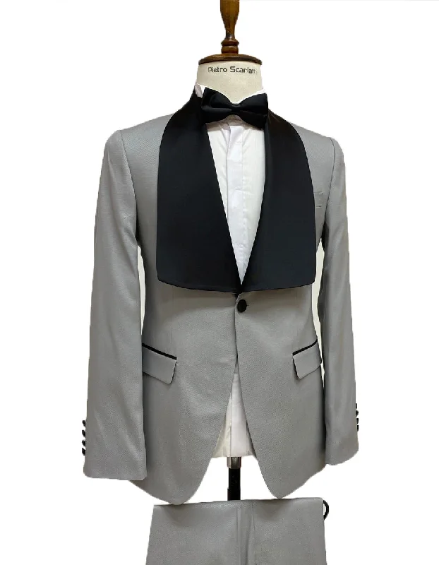 Trendy Sweaters Mens Vested Designer Wide Square Shawl Tuxedo in Grey