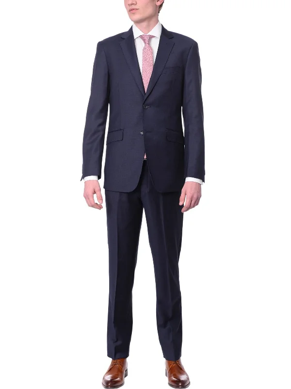 Relaxed Styles Men's Slim Fit Solid Navy Blue Two Button Wool Suit