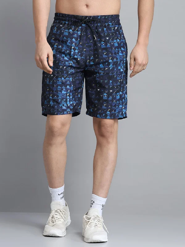 Casual Outerwear Men Navy Blue Printed Short