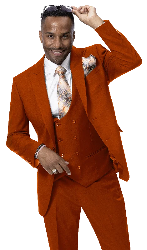 Relaxed Fit Clothing Rust Three Piece Regular Fit Fashion Suit M2770