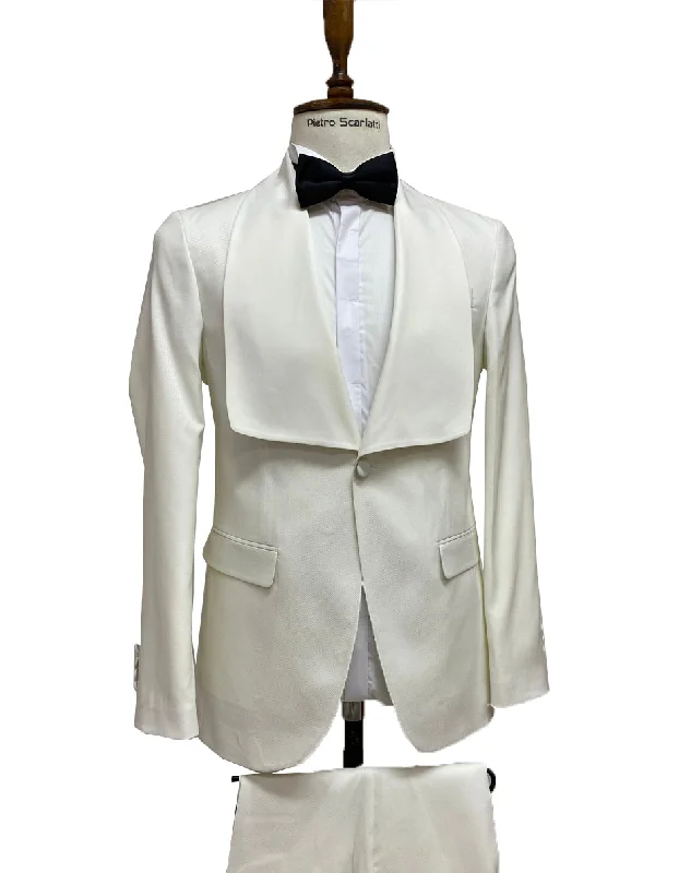 Summer Trends Mens Vested Designer Wide Square Shawl Tuxedo in Ivory
