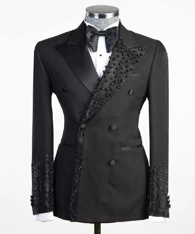 Lightweight Tops Men’s Black Stoned Tuxedo Suit