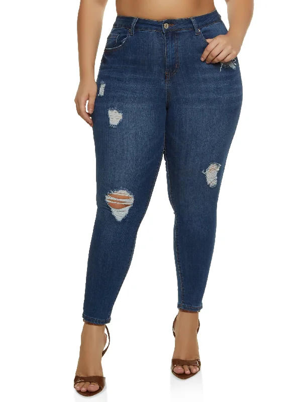 Winter Outfits Plus Size WAX Distressed Stretch Skinny Jeans