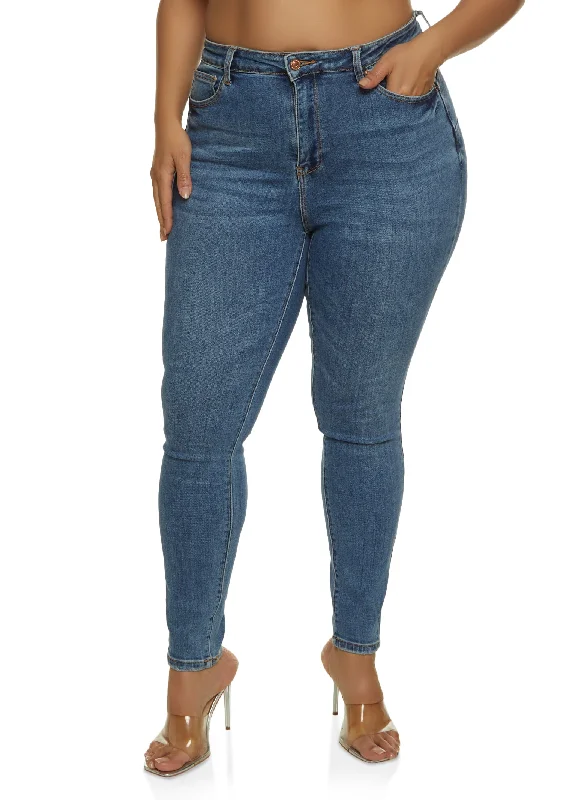 Fashion Bottoms Plus Size WAX Whiskered High Waisted Jeans