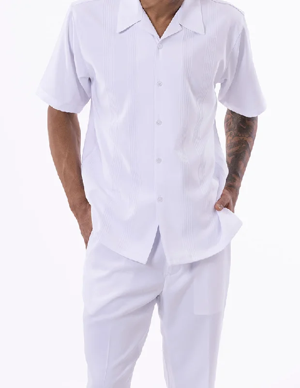 Streetwear Clothing White Tone on Tone Vertical Stripes Walking Suit 2 Piece Short Sleeve Set Streetwear Clothing White Tone on Tone Vertical Stripes Walking Suit 2 Piece Short Sleeve Set