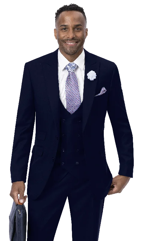 Comfortable Fits Navy Three Piece Regular Fit Fashion Suit M2770