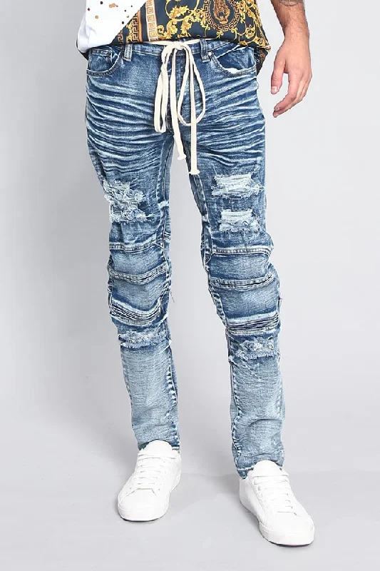 Bold Colors Distressed Moto Biker Denim Jeans