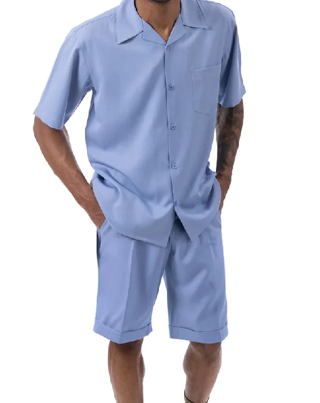 Casual Footwear Carolina Blue 2 Piece Short Sleeve Walking Suit Set with Elastic Waistband Shorts Casual Footwear Carolina Blue 2 Piece Short Sleeve Walking Suit Set with Elastic Waistband Shorts
