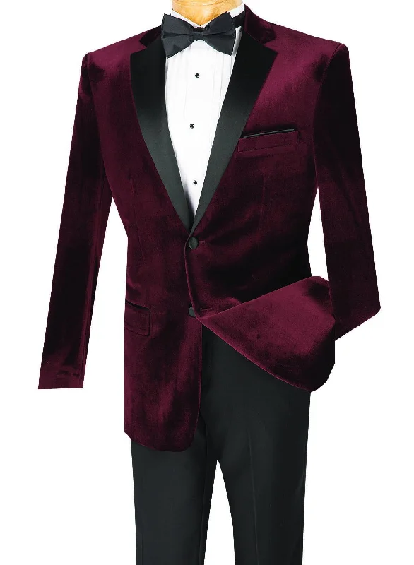 Casual Shoes Men's Slim Fit Velvet Tuxedo 2 Piece in Wine