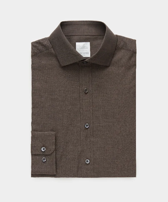 Comfort Jackets Flannel Spread Collar Dress Shirt in Brown