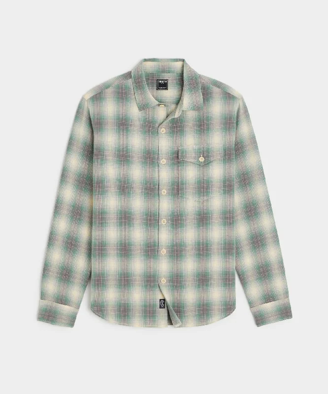 Smart Wear Peached Cotton Lodge Shirt in Green Plaid