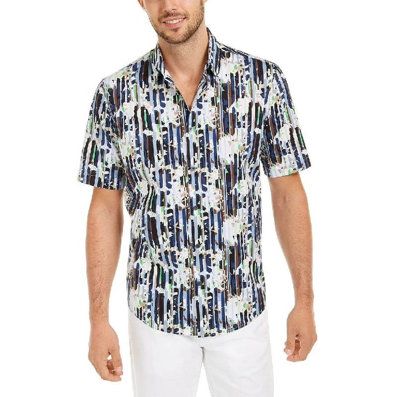Casual Attire Alfani Men's Classic-Fit Abstract Floral-Stripe Shirt Navy Size Large