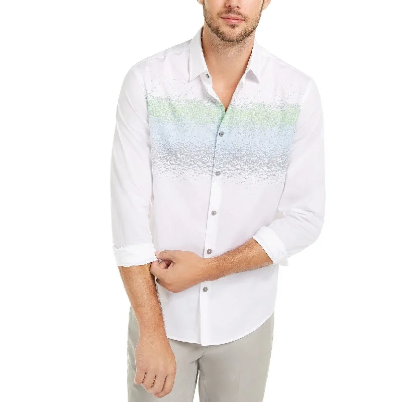 Relaxed Styles Alfani Men's Classic-Fit Abstract-Stripe Shirt White Size Small