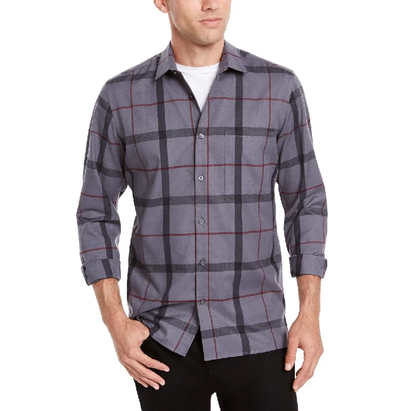 Summer Trends Alfani Men's Classic-Fit Brushed Plaid Shirt Blue Size Small