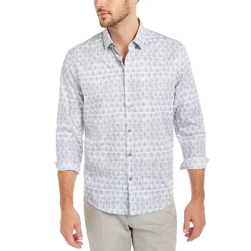 Vintage Style Alfani Men's Classic-Fit Geo-Stripe Shirt White Size Medium