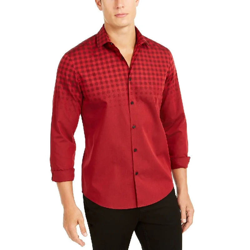 Smart Pants Alfani Men's Classic-Fit Ombre Buffalo Check Shirt Red Size Extra Large