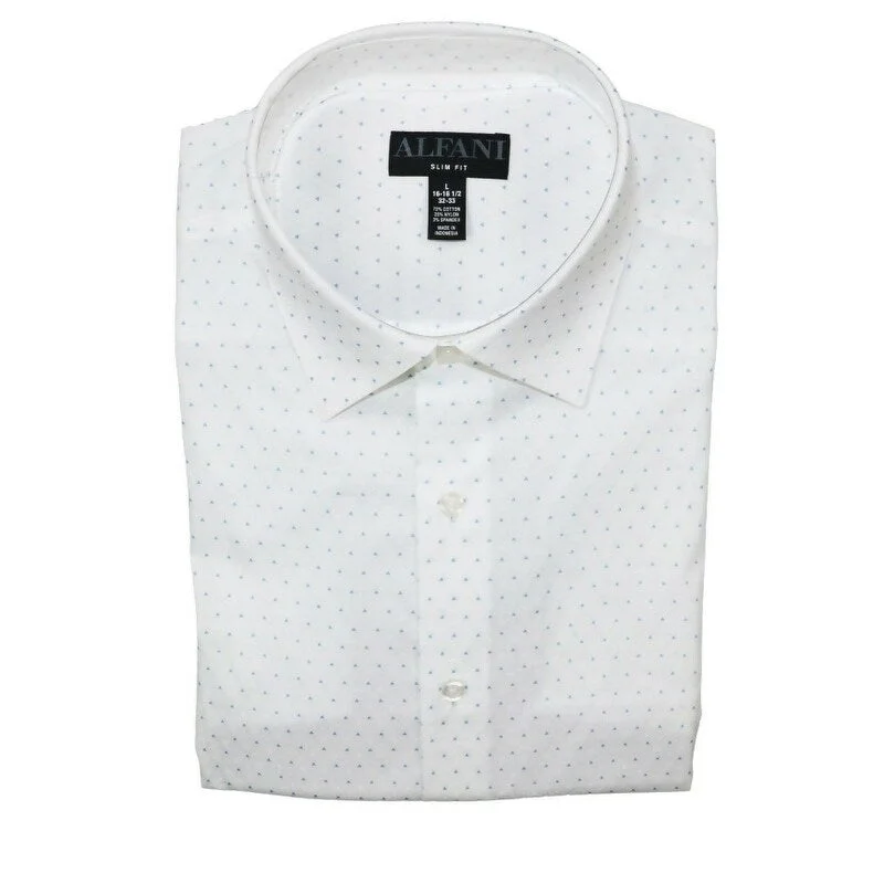 Sporty Jackets Alfani Men's Dress Shirt Slim Fit Triangle-Print White Size 14-32-33