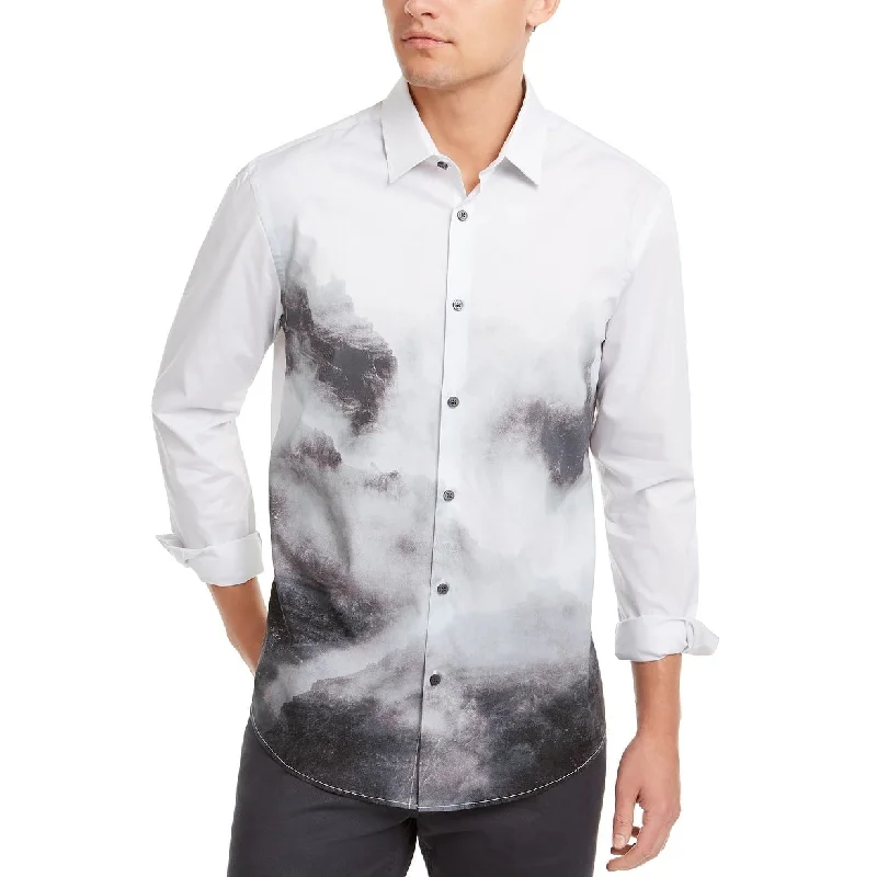Outdoor Apparel Alfani Men's Foggy Mountain Print Shirt Gray Size Medium