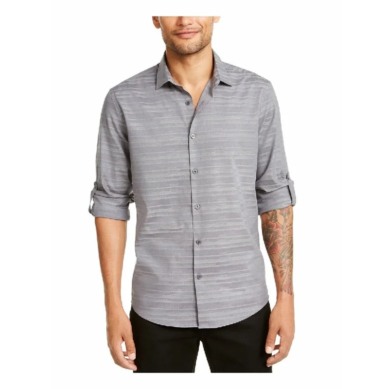Fashion Jeans Alfani Men's Linear Dobby Shirt Gray Size X-Large