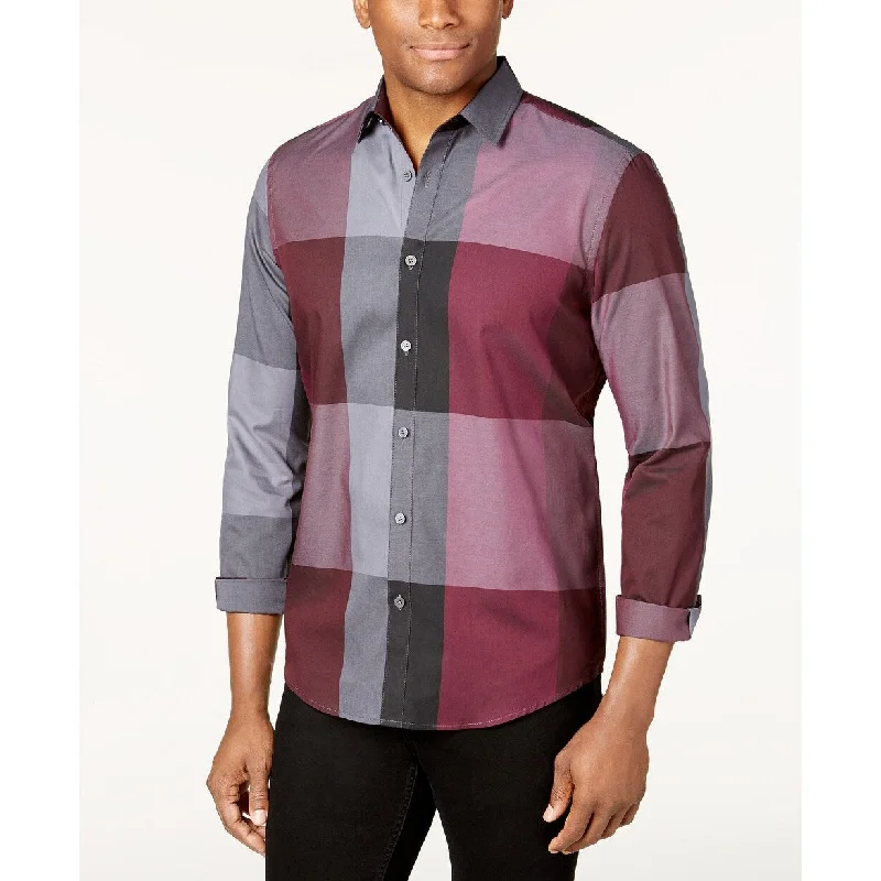 Winter Outfits Alfani Men's Plaid Long-Sleeve Shirt Classic Fit Red Size Large