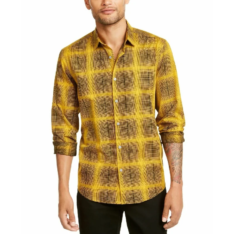 Lightweight Fabrics Alfani Men's Plaid Shirt Yellow Size X-Large