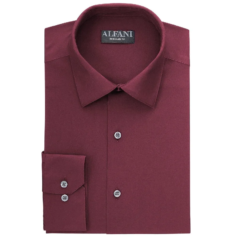 Athletic Outfits Alfani Men's Solid Dress Shirt Burgundy Size 14x32-33