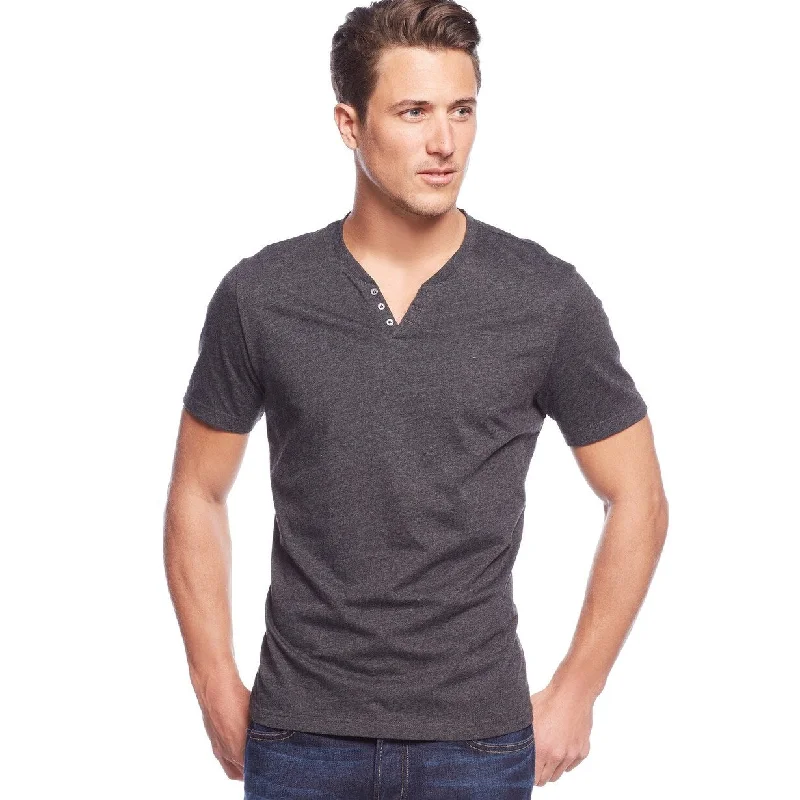 Travel Wear Alfani Men's Stretch Solid Henley T-Shirt Gray Size 3 Extra Large