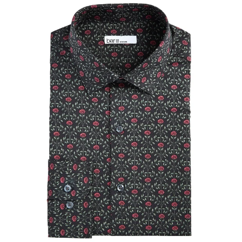 Casual Shoes Bar III Men's Slim-Fit Rose Arch-Print Dress Shirt Black 32-33