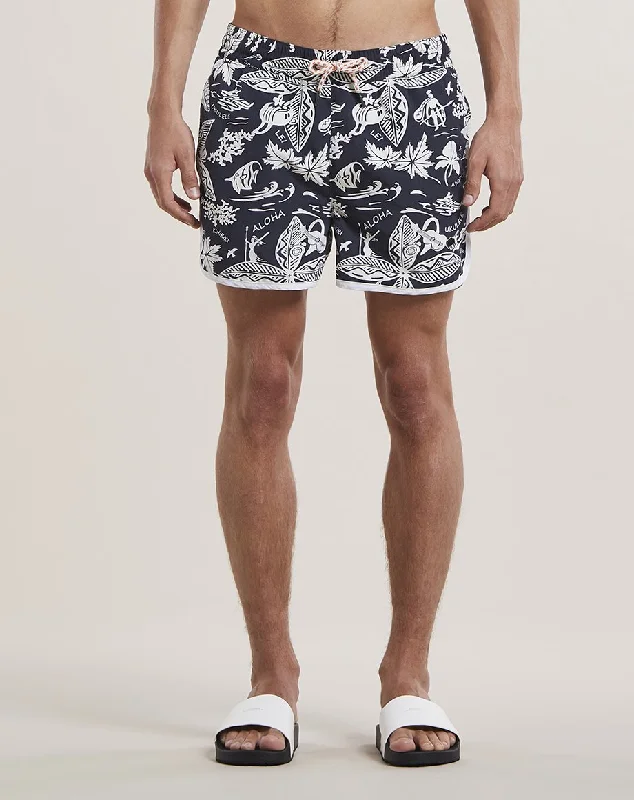 Streetwear Clothing ALOHA PRINT MENS SWIM SHORTS | BLACK