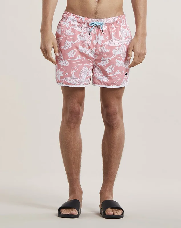Comfy Tops ALOHA PRINT MENS SWIM SHORTS | CORAL